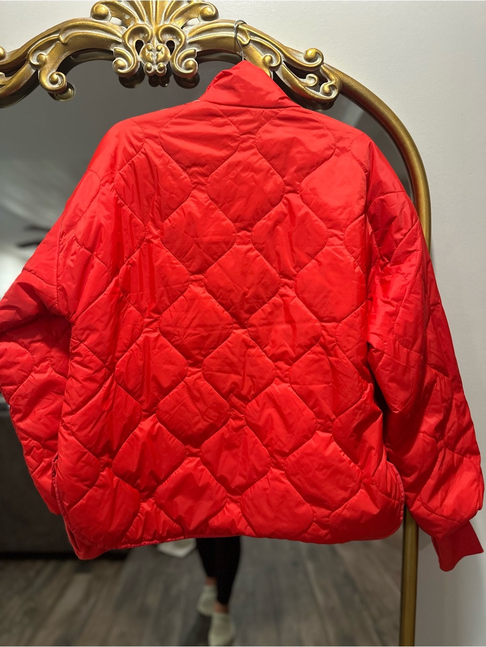 Quilted Oversized Packable Half Zip Pullover Jacket - Red Orange - Picture 8 of 16